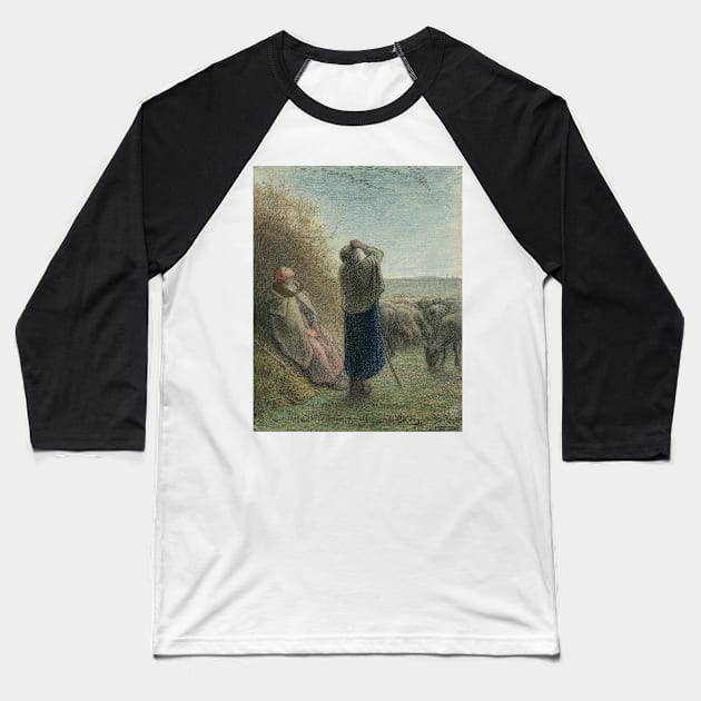 The Passage of the Wild Geese by Jean-Francois Millet Baseball T-Shirt by Classic Art Stall